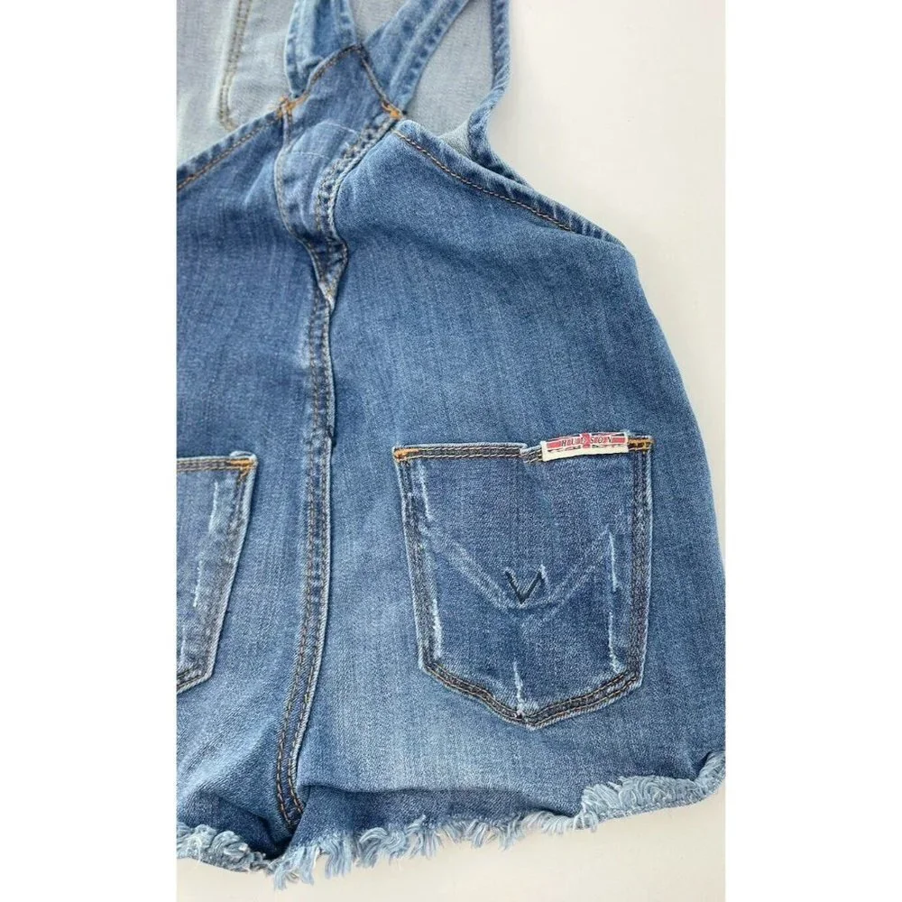 Hudson Girls Overall Shorts Dark Wash Soft Stretchy Denim‎ with Pockets Size 5